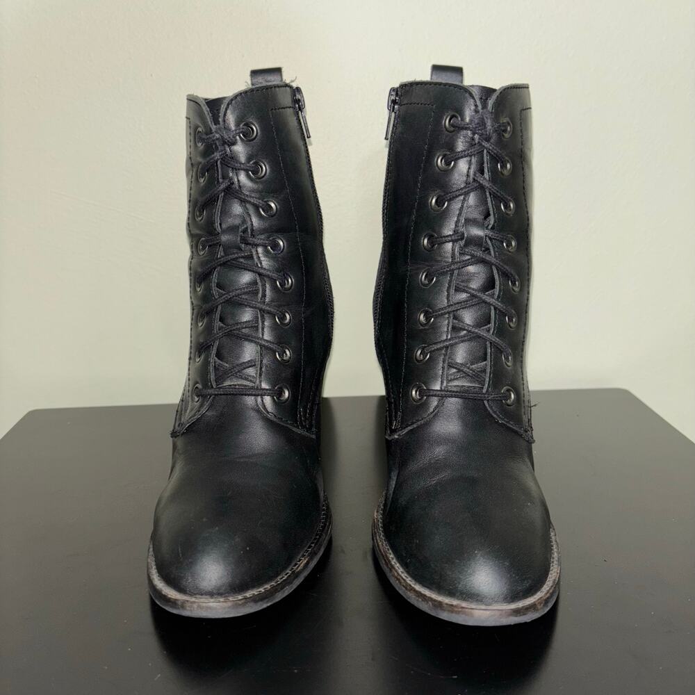 Steve Madden Lace-Up Block Heel Boots Black Leather Side Zip Combat Size 10 - Picture 3 of 8
